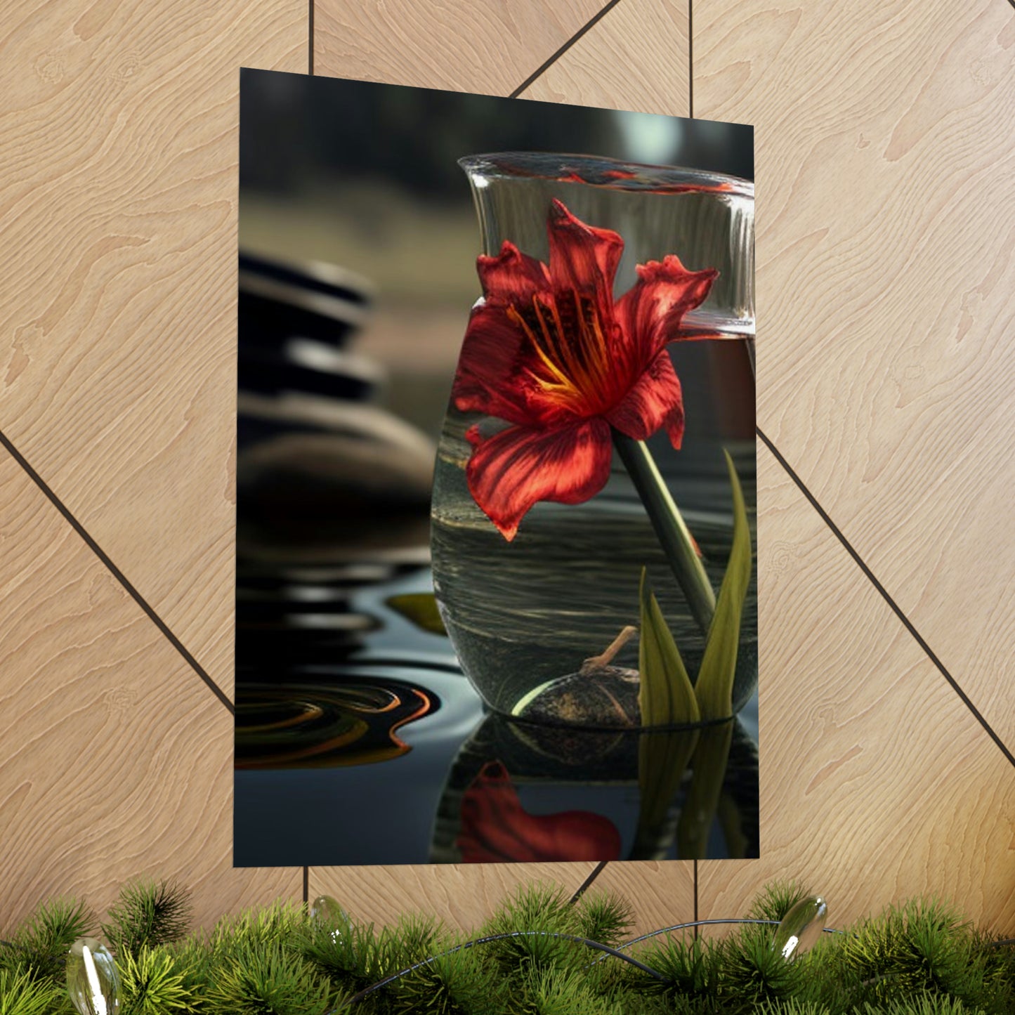 Premium Matte Vertical Posters Red Lily in a Glass vase 4