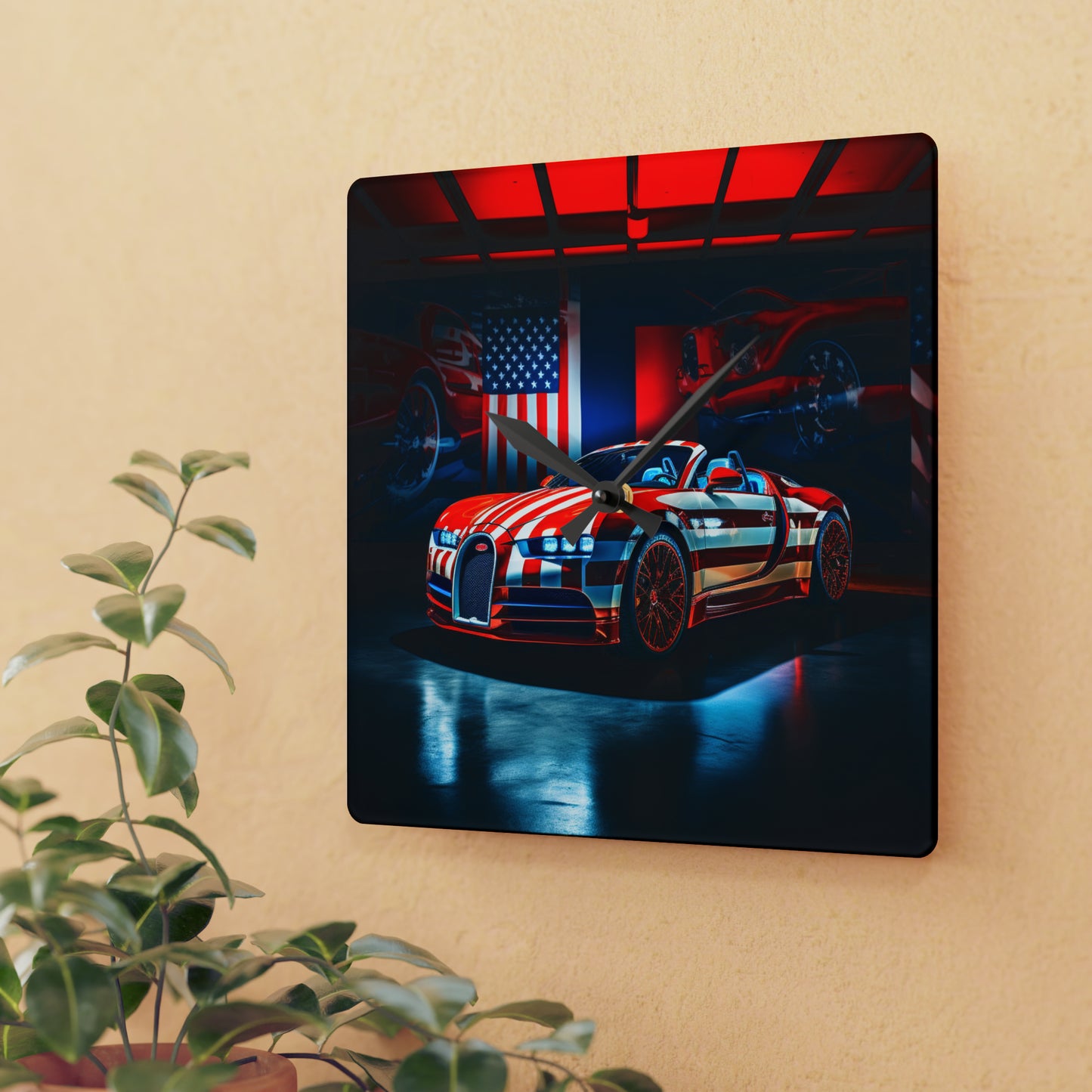 Acrylic Wall Clock Macro Bugatti American Flag 2