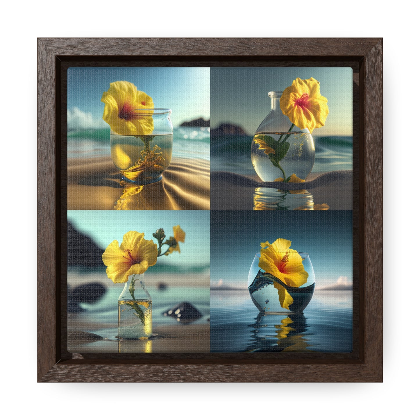 Gallery Canvas Wraps, Square Frame Yellow Hibiscus glass 5
