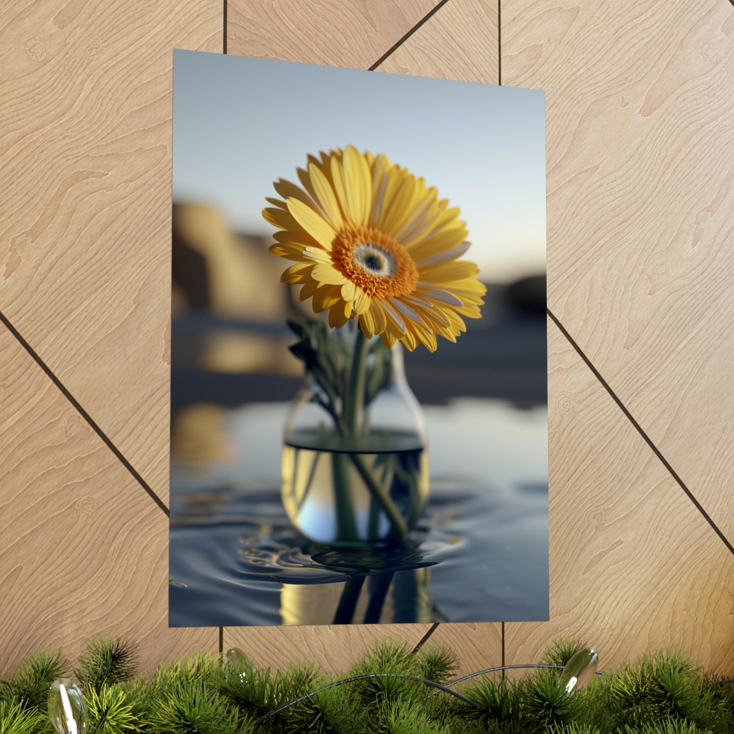 Premium Matte Vertical Posters yello Gerbera glass 4