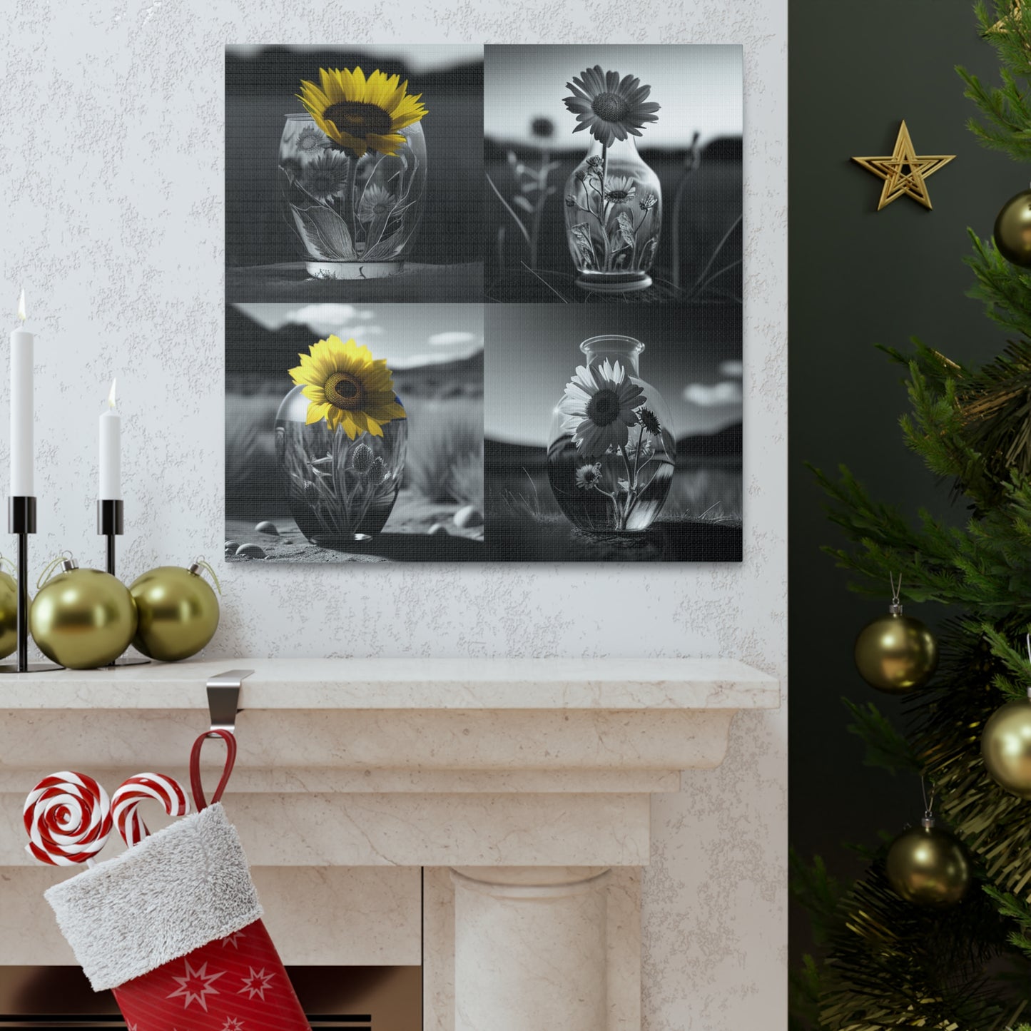 Canvas Gallery Wraps Yellw Sunflower in a vase 5