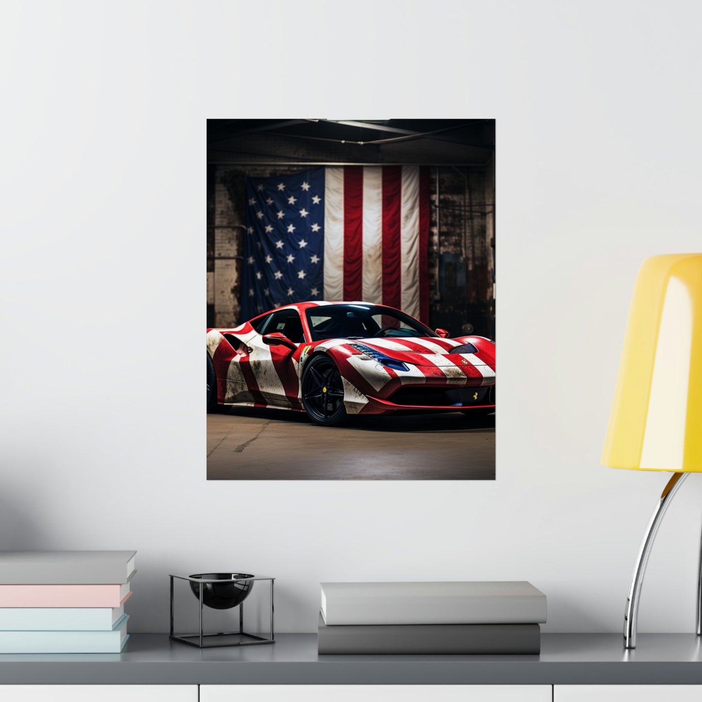 Premium Matte Vertical Posters American Flag Farrari 2