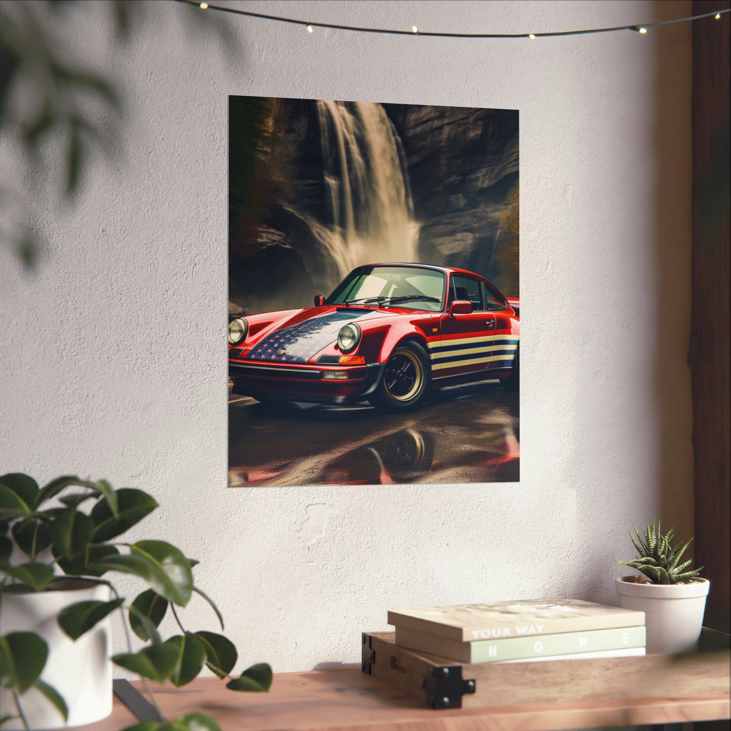 Premium Matte Vertical Posters American Flag Porsche Abstract 1