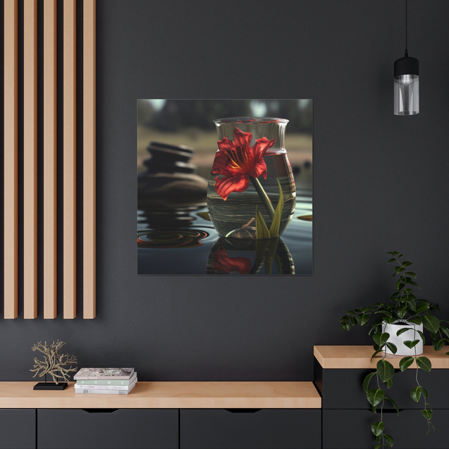 Canvas Gallery Wraps Red Lily in a Glass vase 4