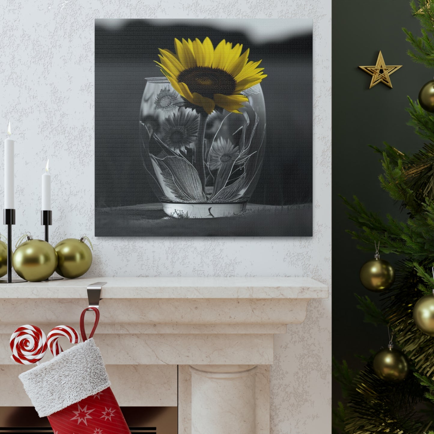 Canvas Gallery Wraps Yellw Sunflower in a vase 1