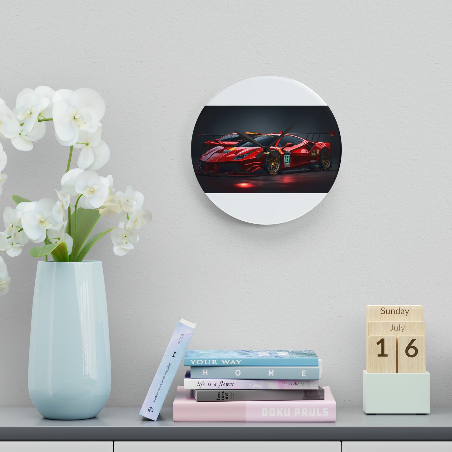 Acrylic Wall Clock Ferrari Red 2