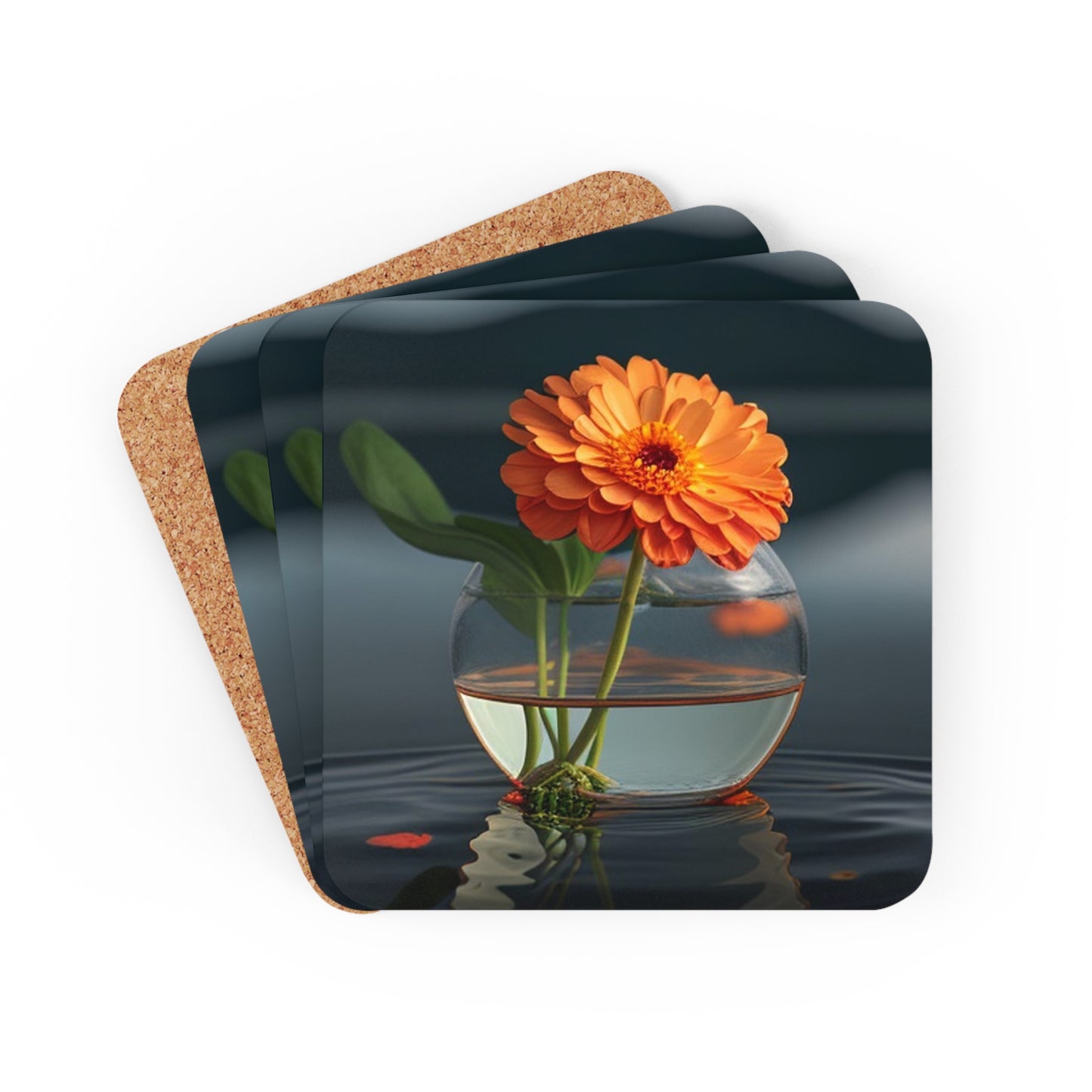 Corkwood Coaster Set Orange Zinnia 2