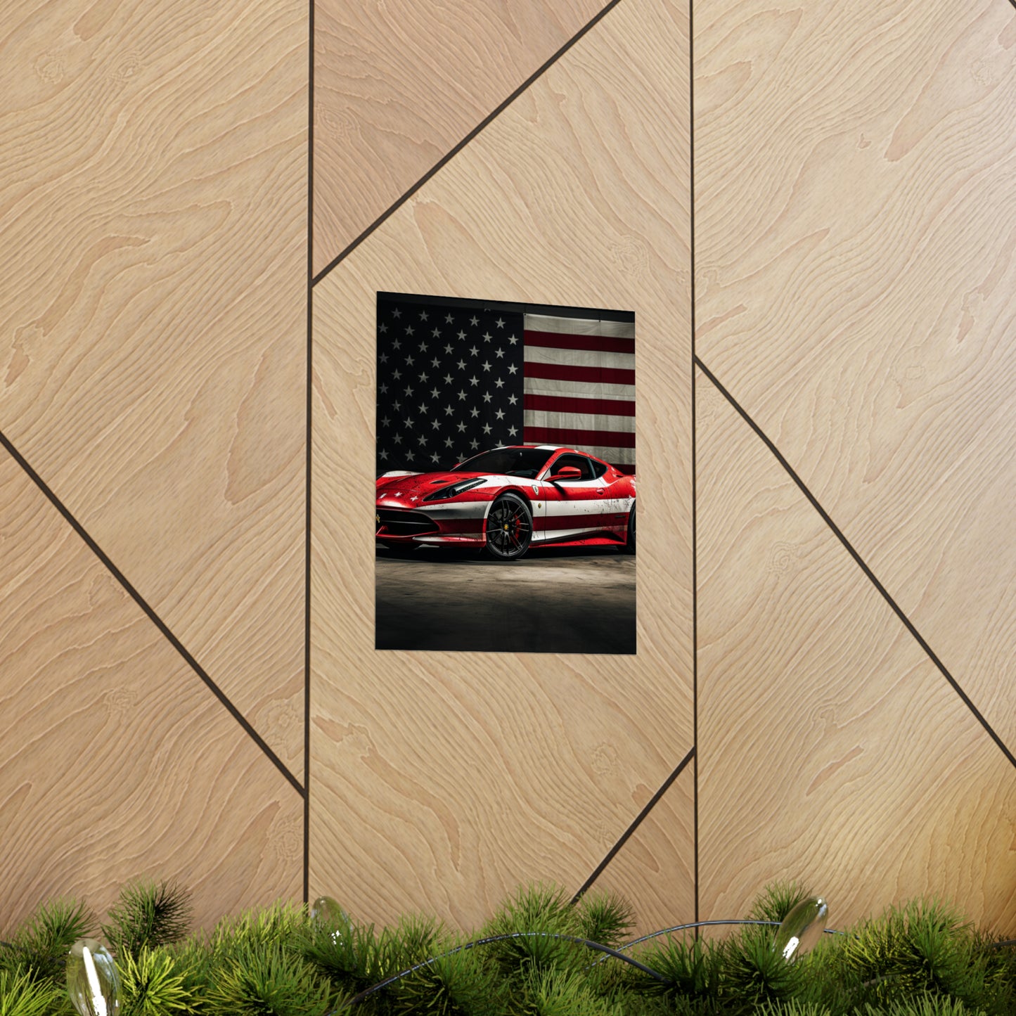 Premium Matte Vertical Posters American Flag Background Ferrari 1