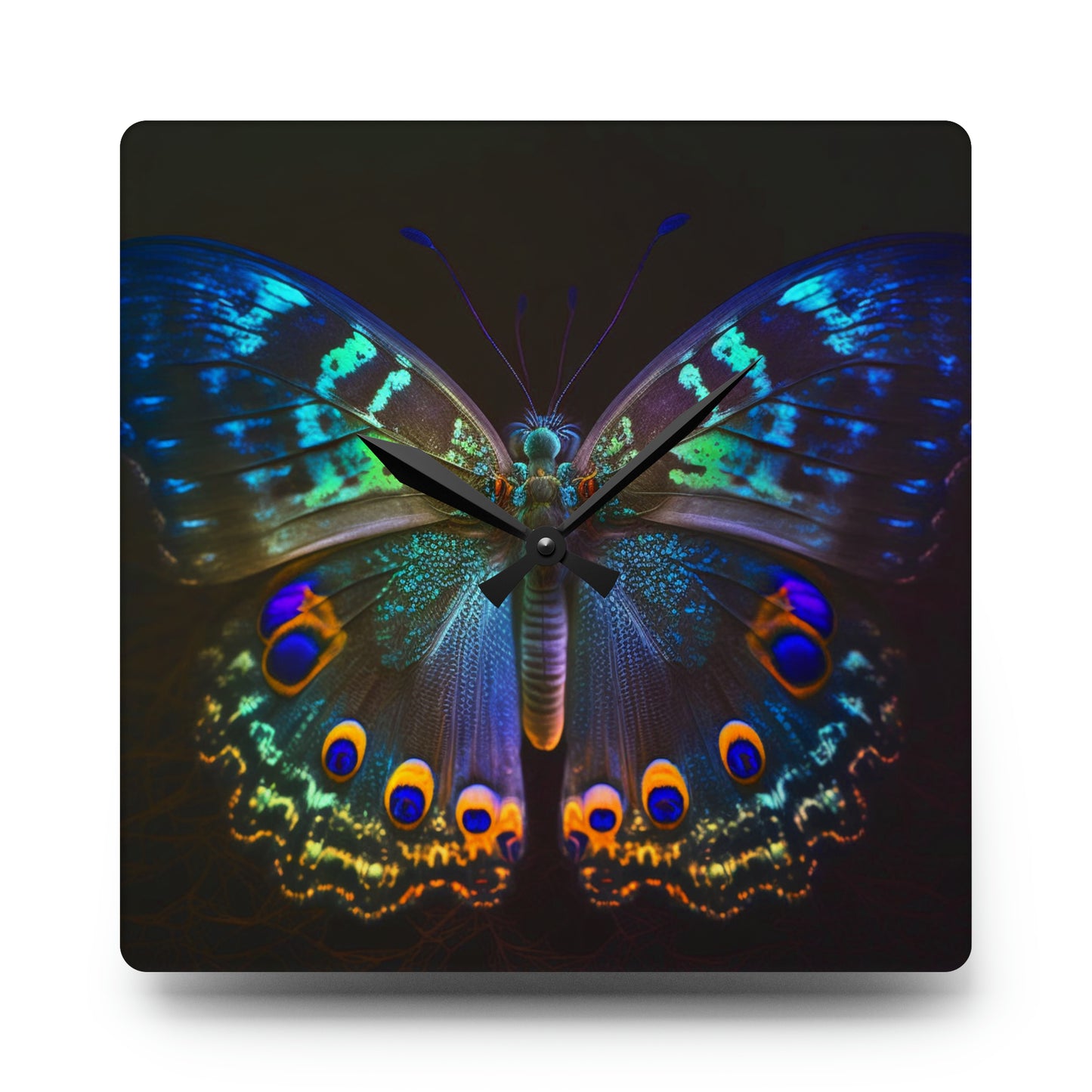 Acrylic Wall Clock Neon Hue Butterfly 3