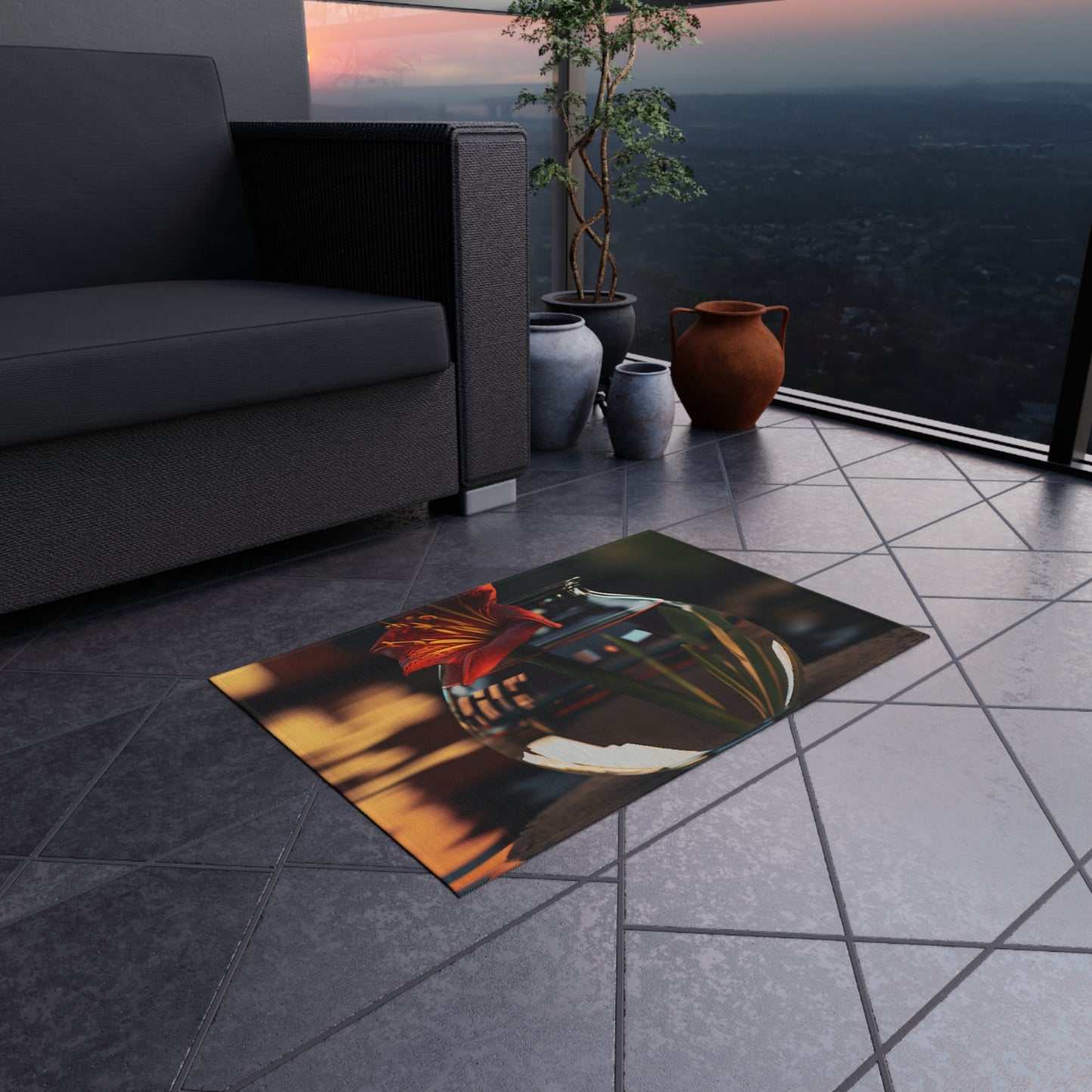 Outdoor Rug  Red Lily in a Glass vase 2