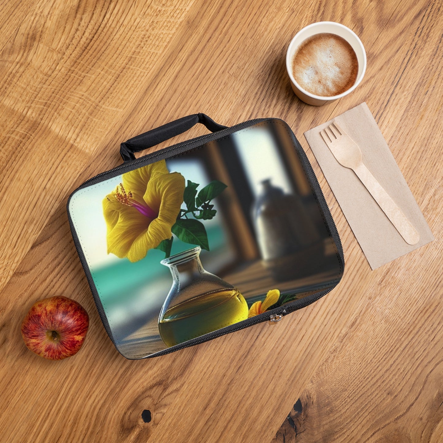Lunch Bag Yellow Hibiscus Wood 1