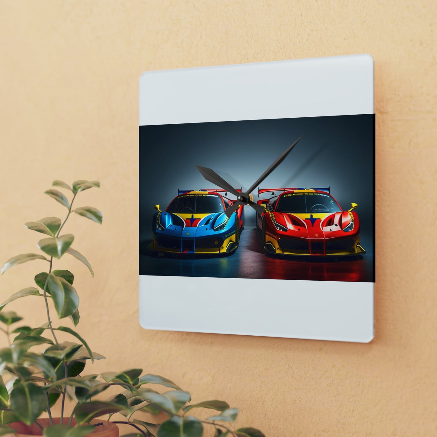 Acrylic Wall Clock Ferrari Red Blue 2