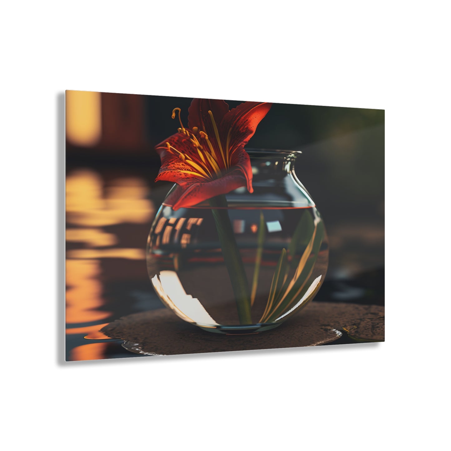 Acrylic Prints Red Lily in a Glass vase 2