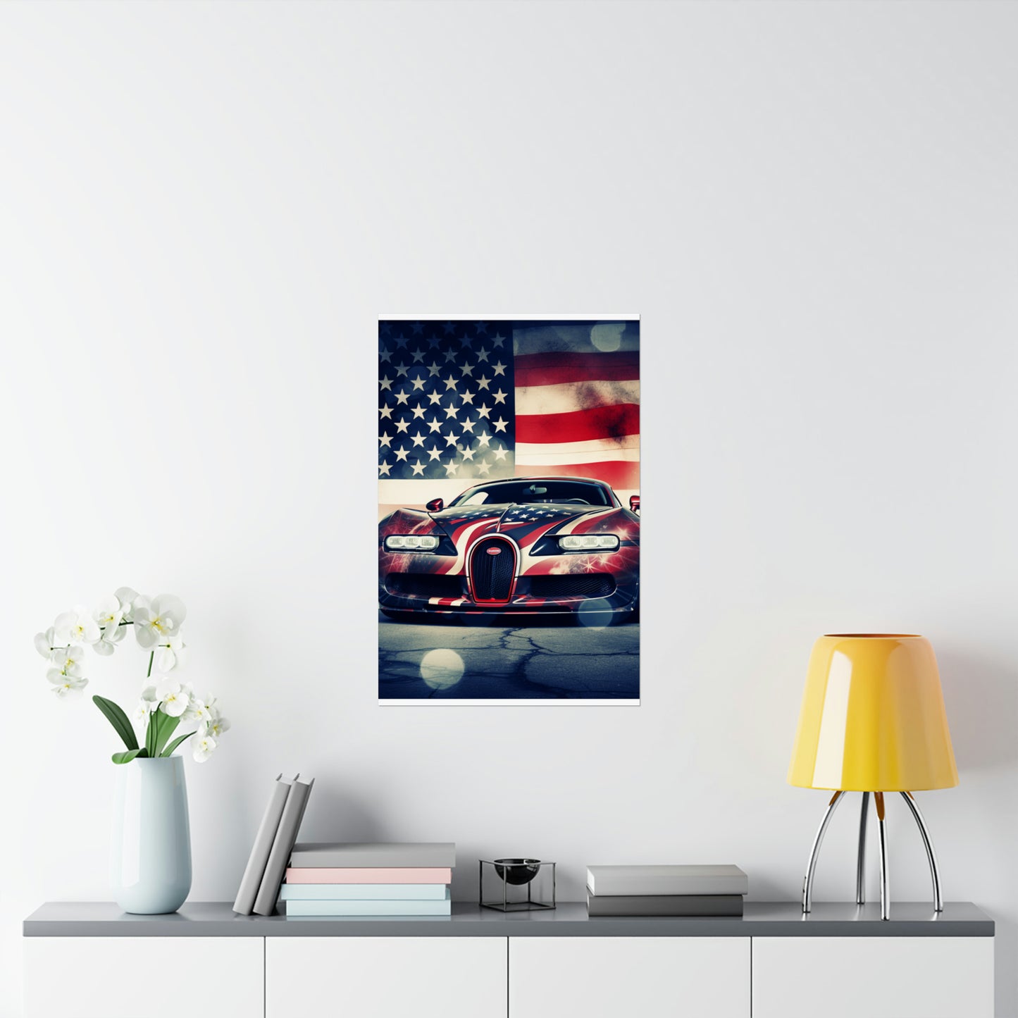 Premium Matte Vertical Posters Abstract American Flag Background Bugatti 1