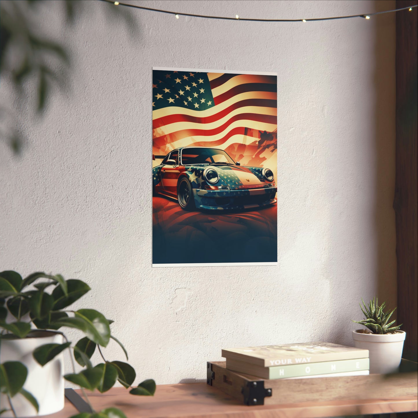 Premium Matte Vertical Posters Abstract American Flag Background Porsche 4