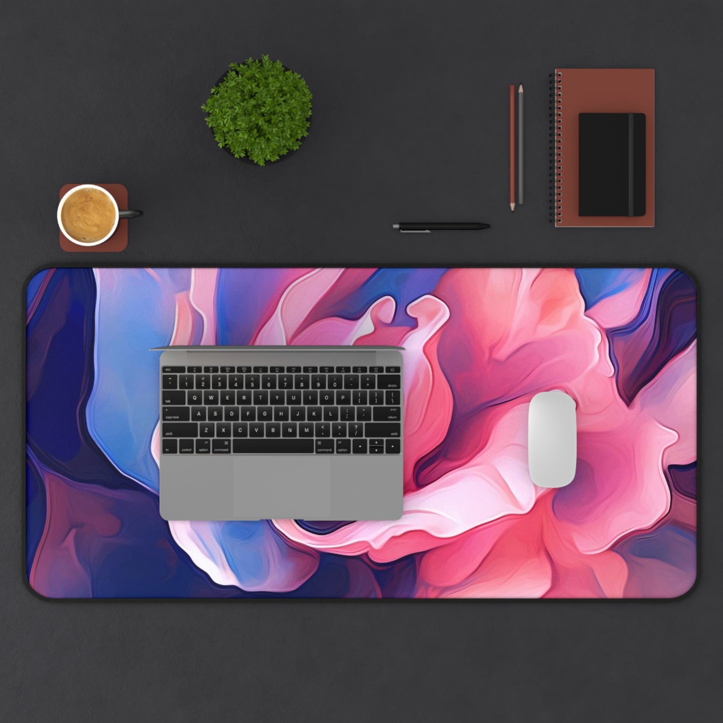 Desk Mat Pink & Blue Tulip Rose 1