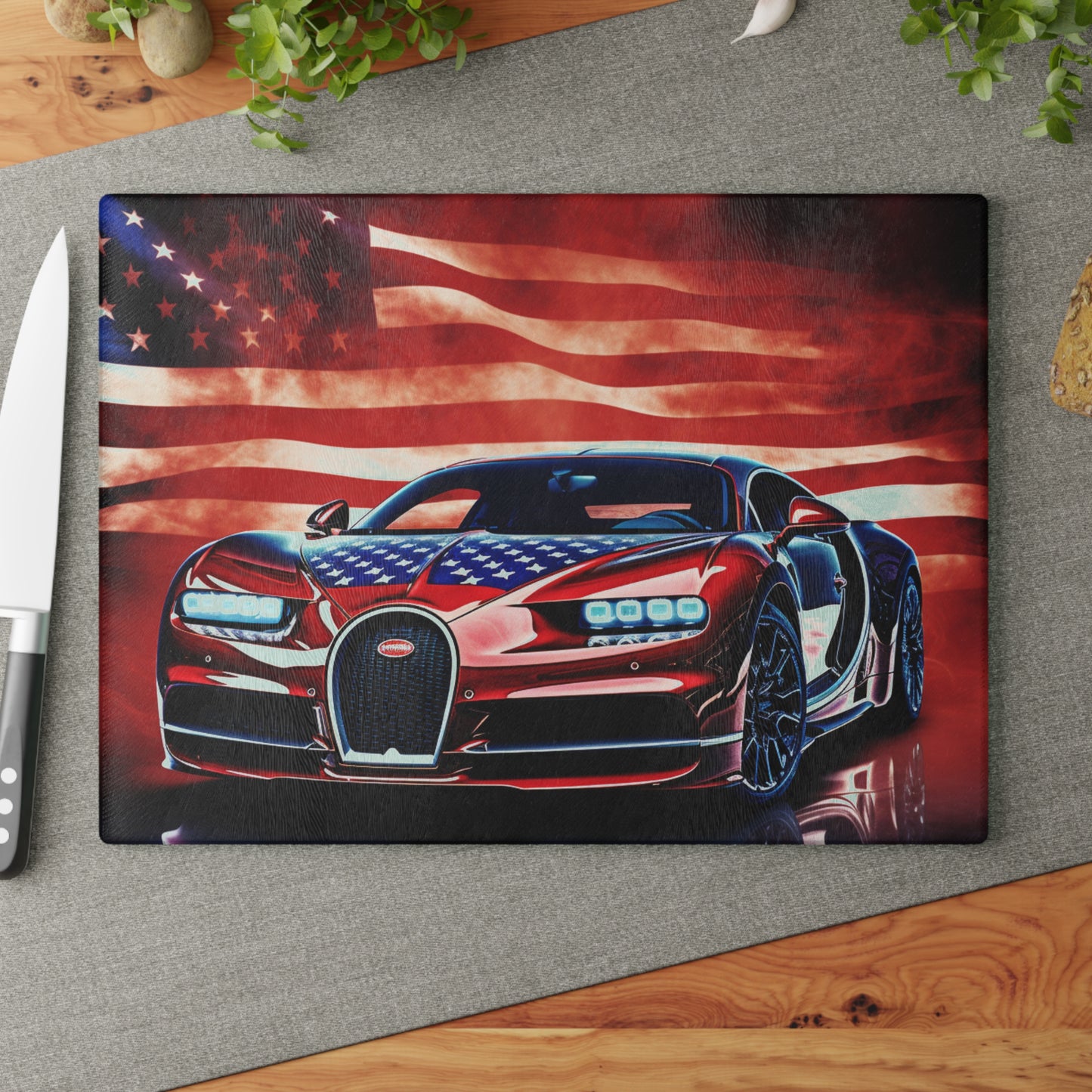 Glass Cutting Board Abstract American Flag Background Bugatti 3