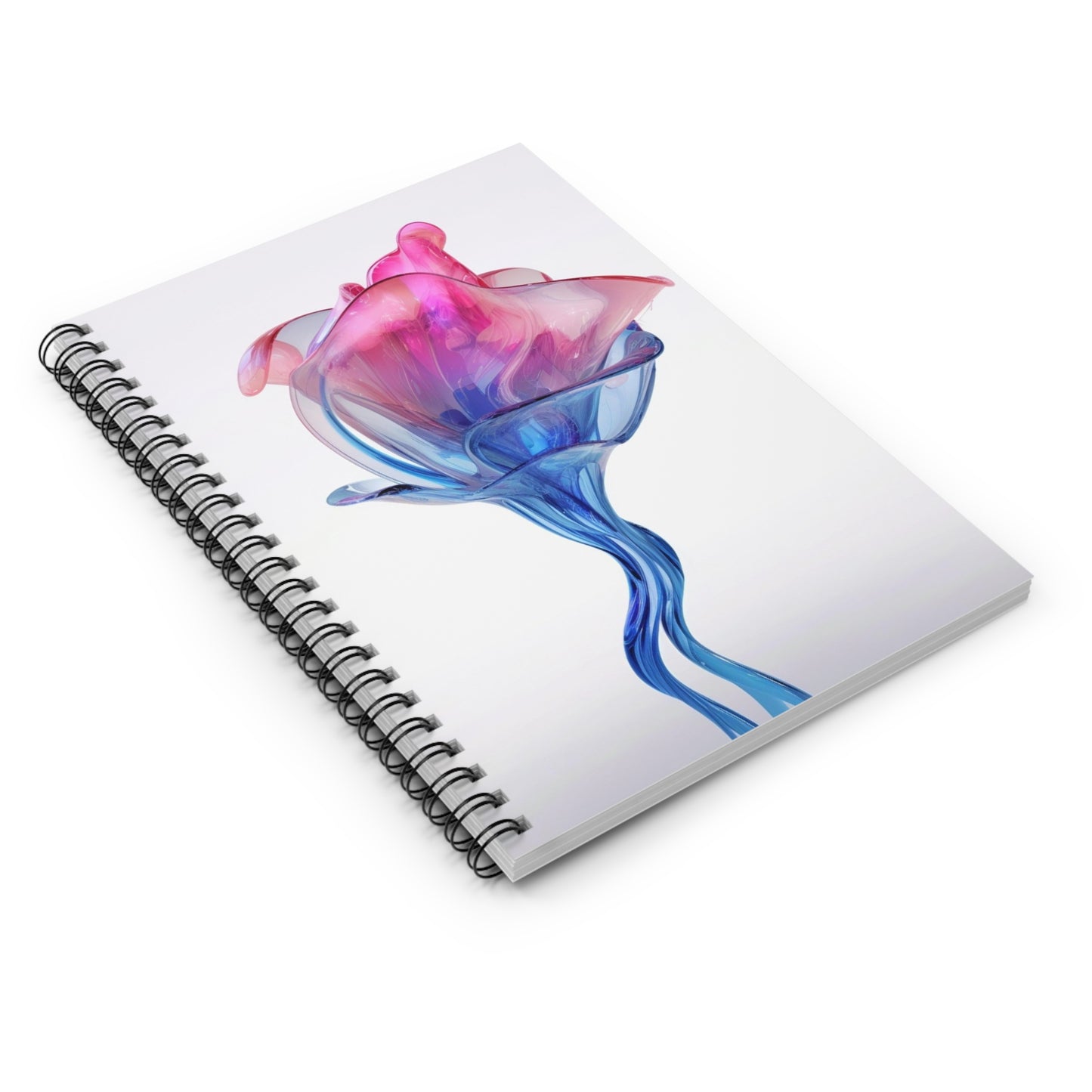 Spiral Notebook - Ruled Line Pink & Blue Tulip Rose 4
