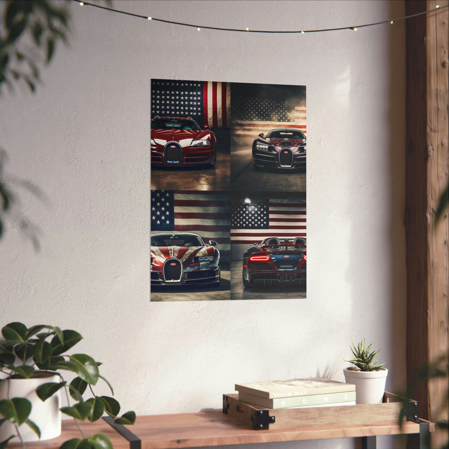 Premium Matte Vertical Posters American Flag Background Bugatti 5