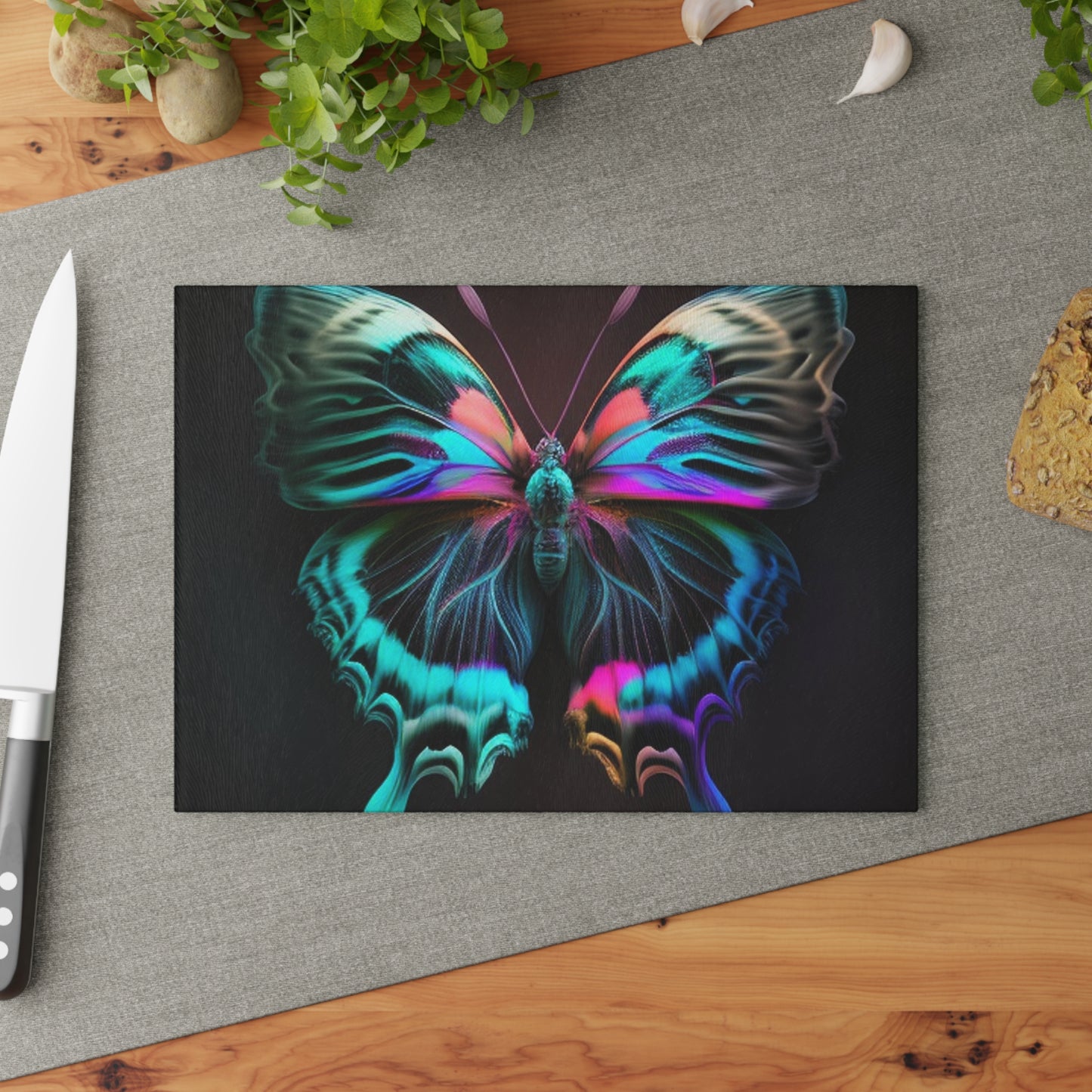 Glass Cutting Board Neon Butterfly Fusion 3