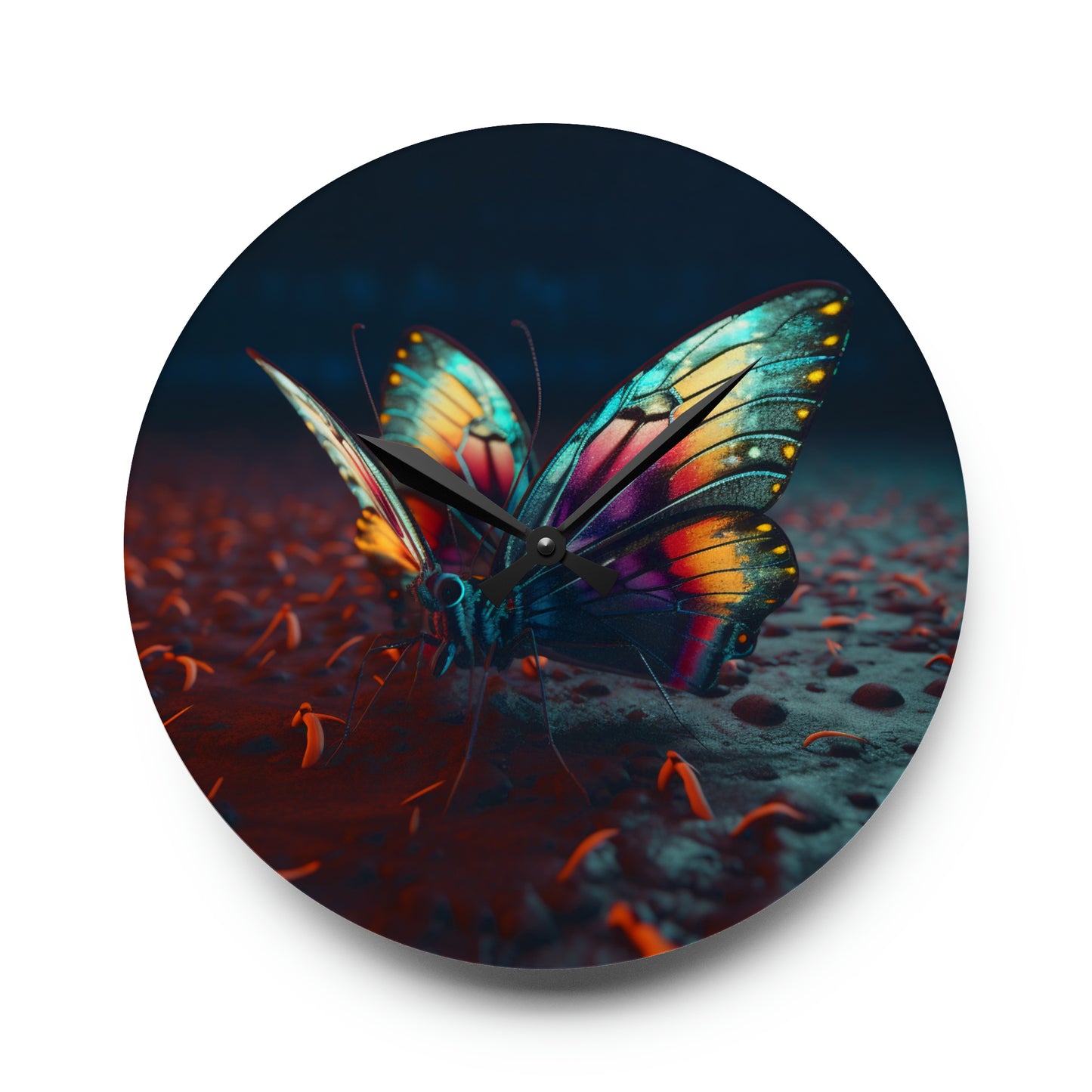 Acrylic Wall Clock Hyper Colorful Butterfly Macro 1
