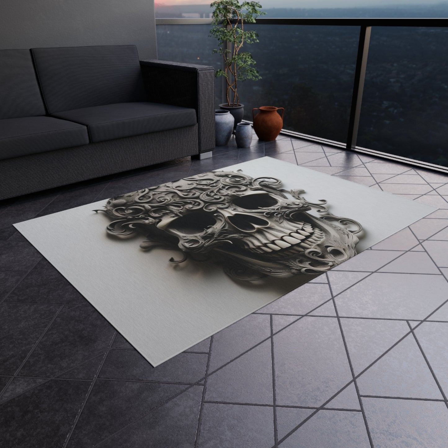 Outdoor Rug  Skull Treble Clef 2