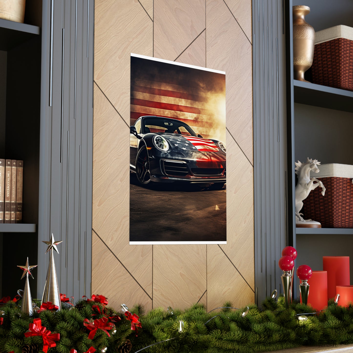 Premium Matte Vertical Posters Abstract American Flag Background Porsche 1