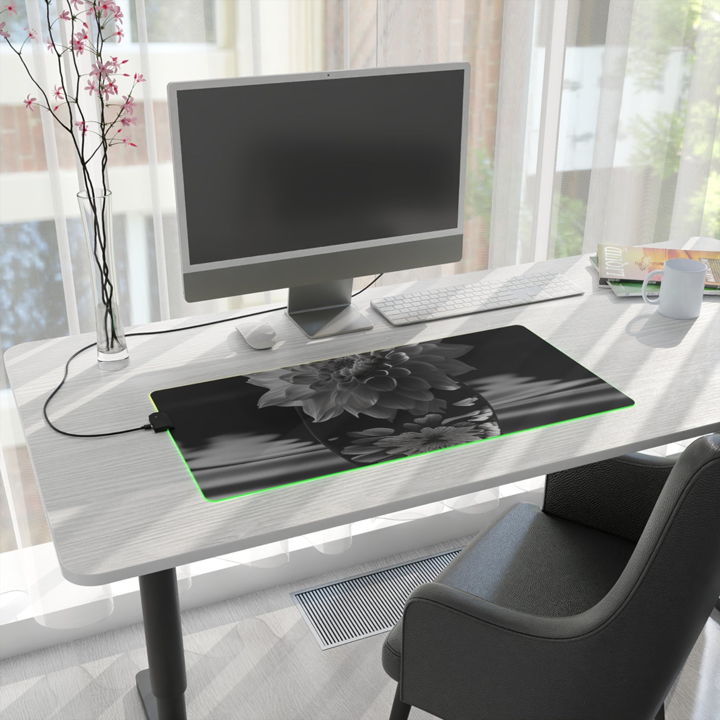 LED Gaming Mouse Pad White Dahlia 4