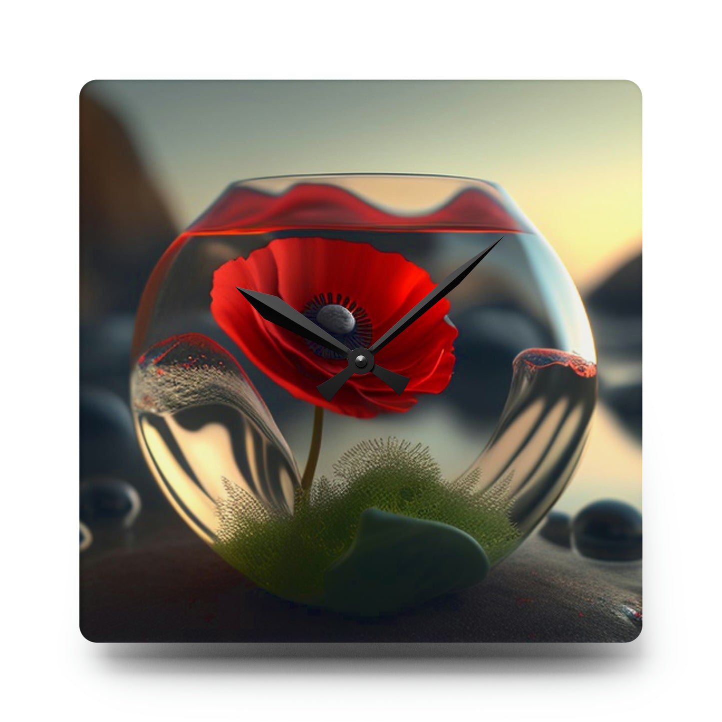 Acrylic Wall Clock Red Anemone in a Vase 3