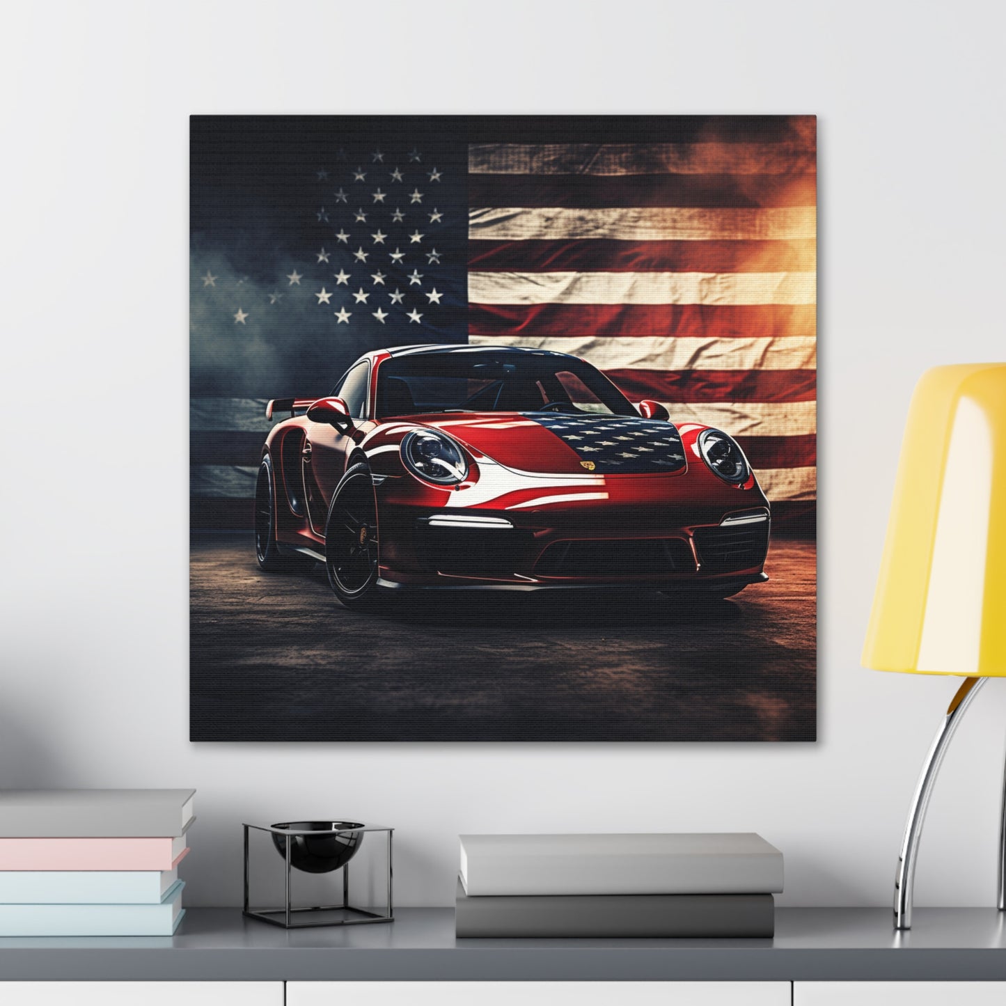 Canvas Gallery Wraps American Flag Background Porsche 2