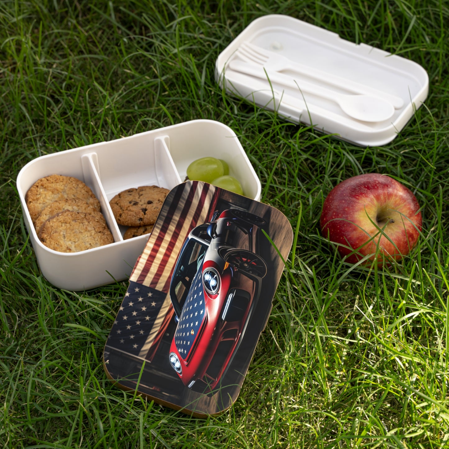 Bento Lunch Box American Flag Background Porsche 1