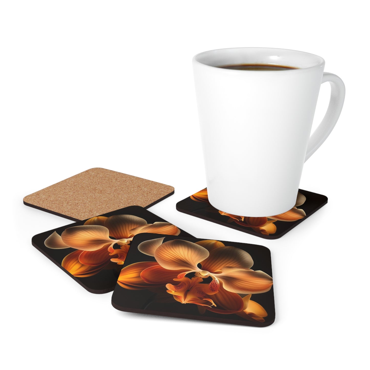 Corkwood Coaster Set Orange Orchid 2