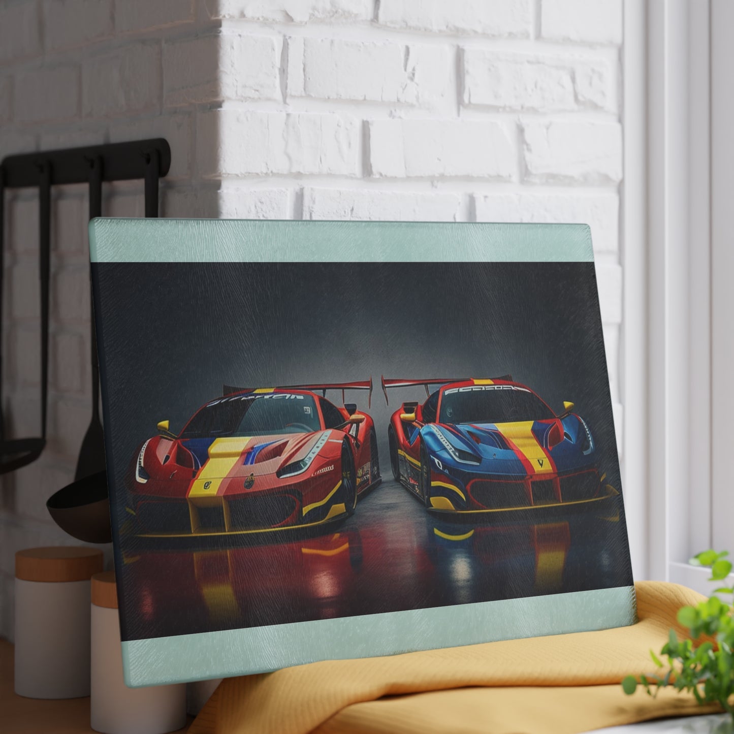 Glass Cutting Board Ferrari Red Blue 4