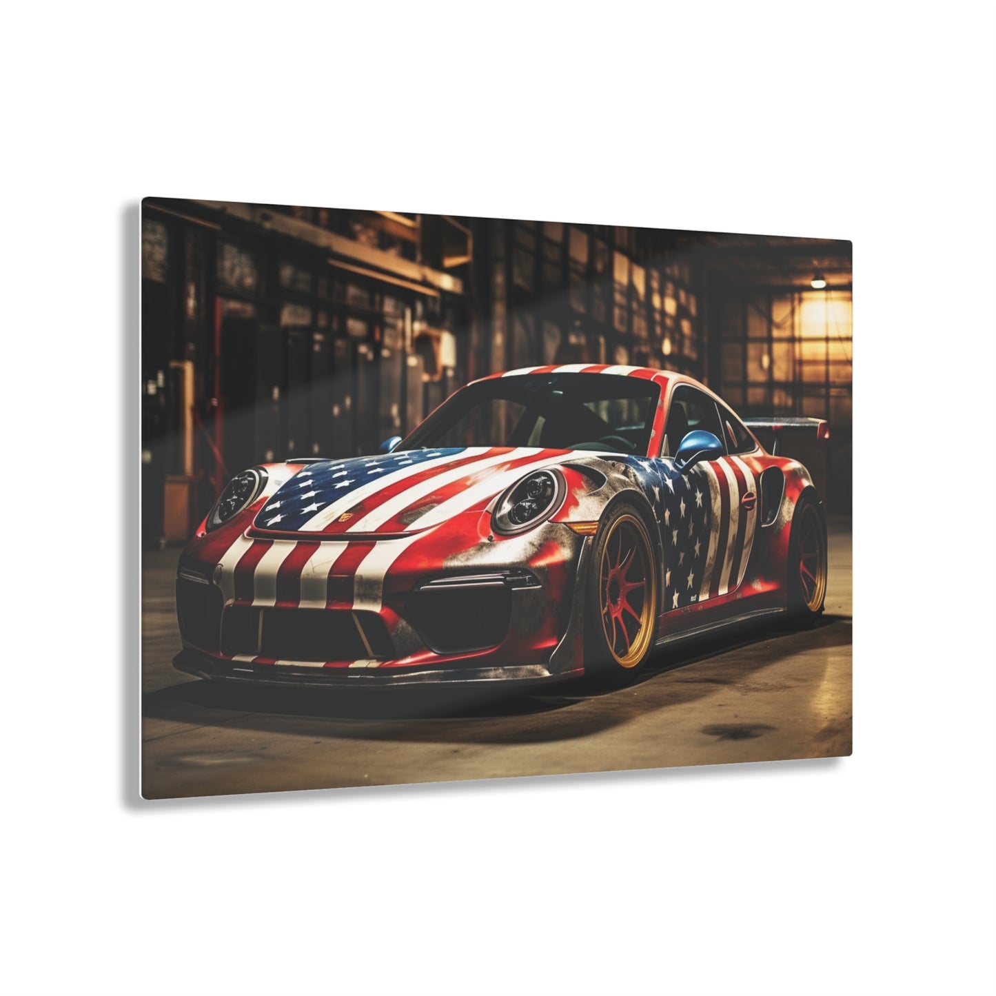 Acrylic Prints American Flag Porsche 4