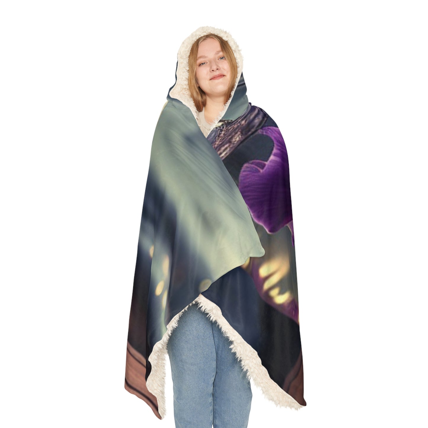 Snuggle Hooded Blanket Purple Sweet pea in a vase 1