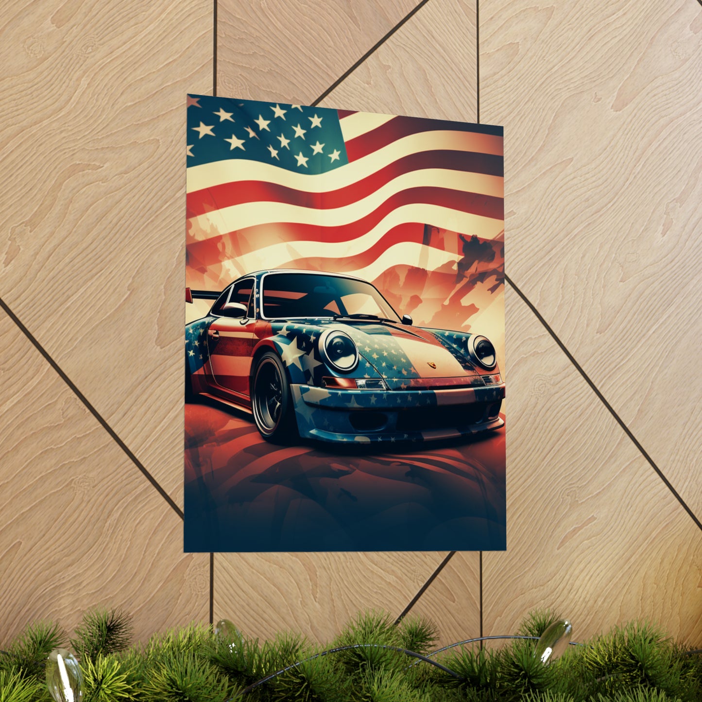 Premium Matte Vertical Posters Abstract American Flag Background Porsche 4