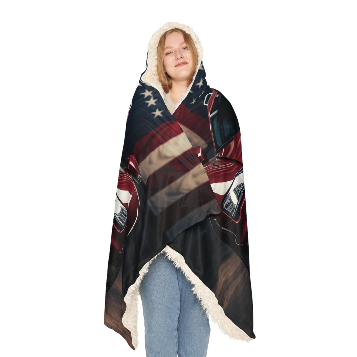 Snuggle Hooded Blanket American Flag Background Bugatti 1