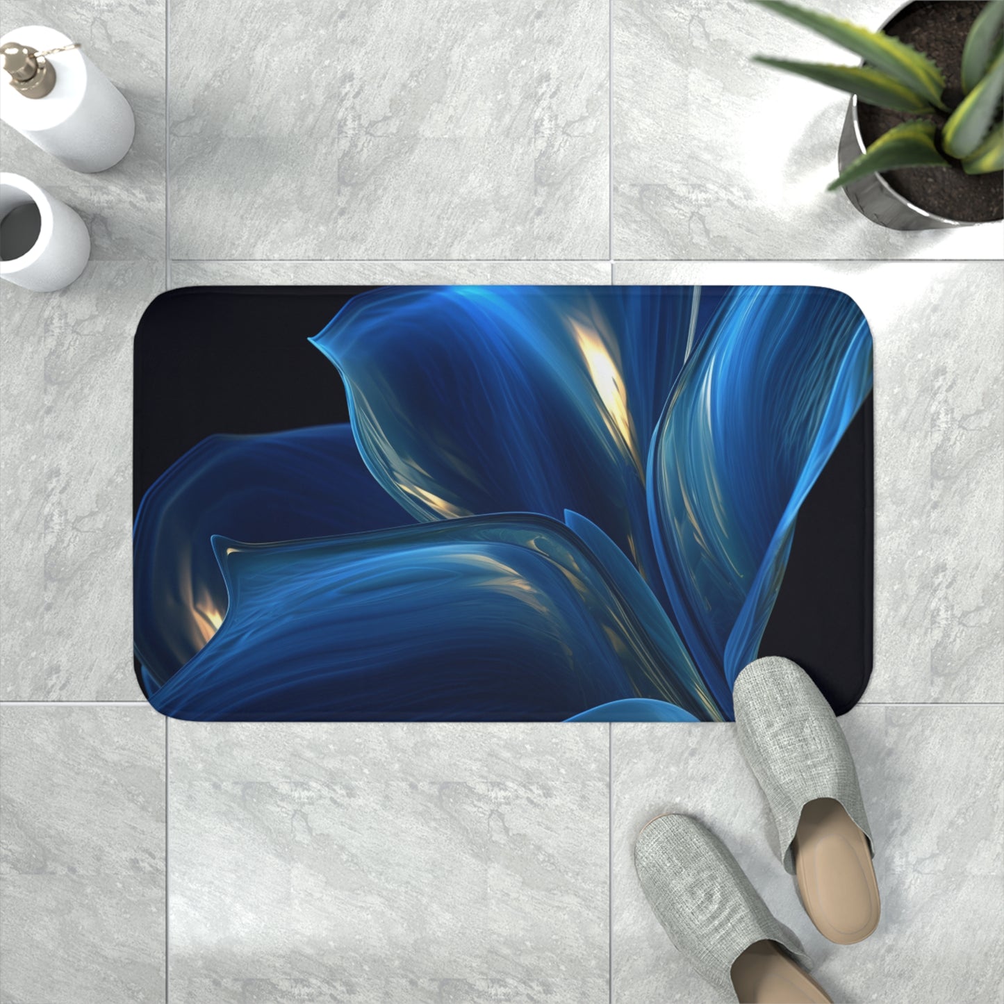 Memory Foam Bath Mat Abstract Blue Tulip 1