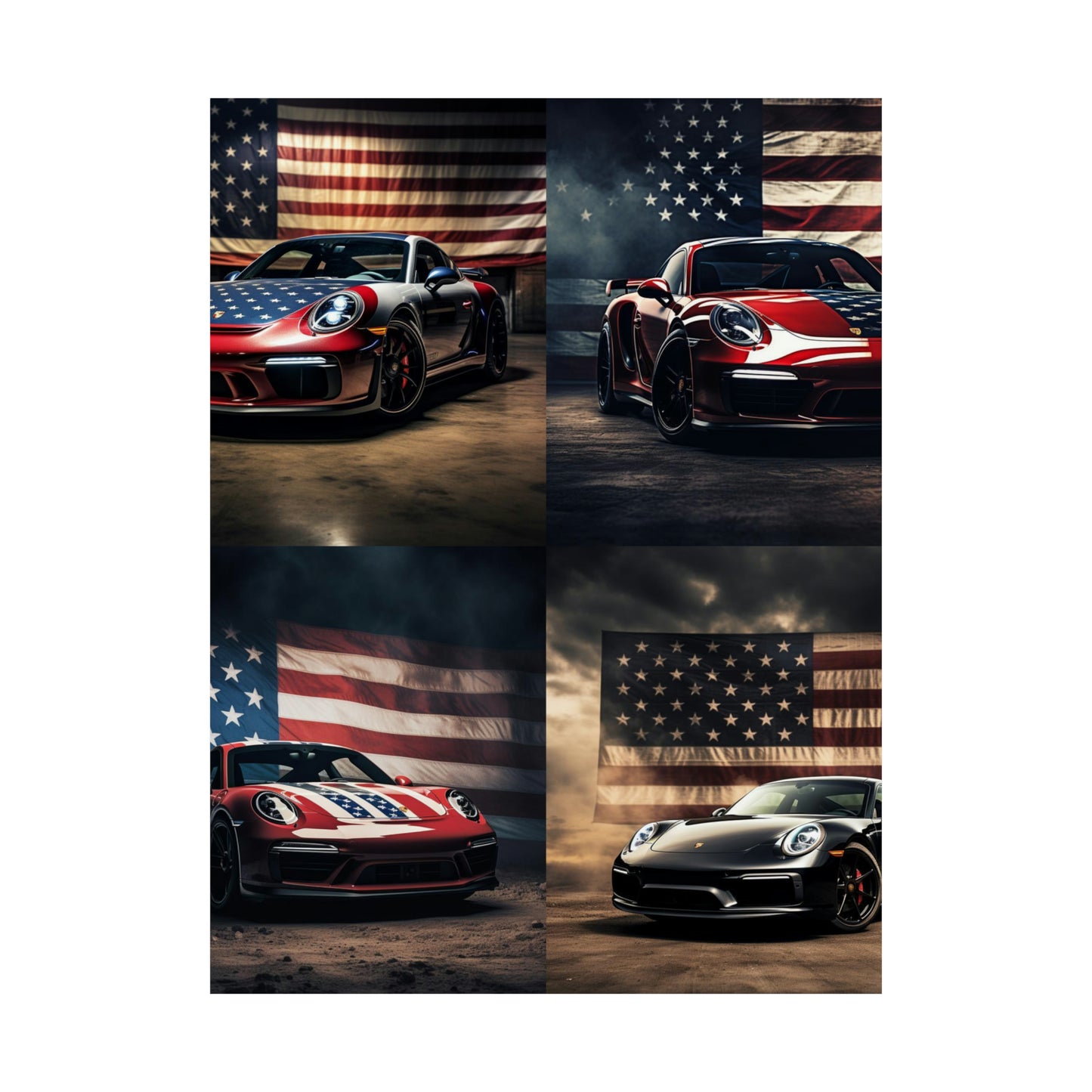 Premium Matte Vertical Posters American Flag Background Porsche 5