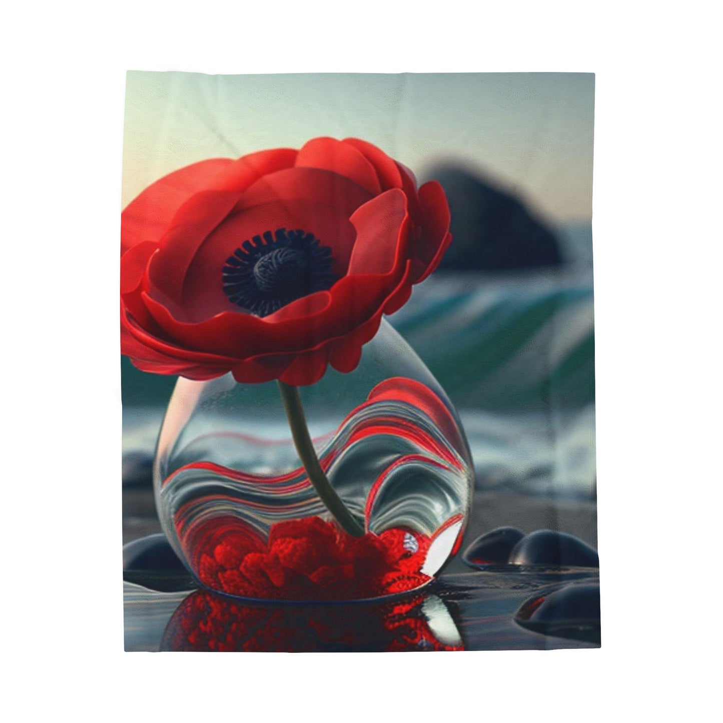 Velveteen Plush Blanket Red Anemone in a Vase 1