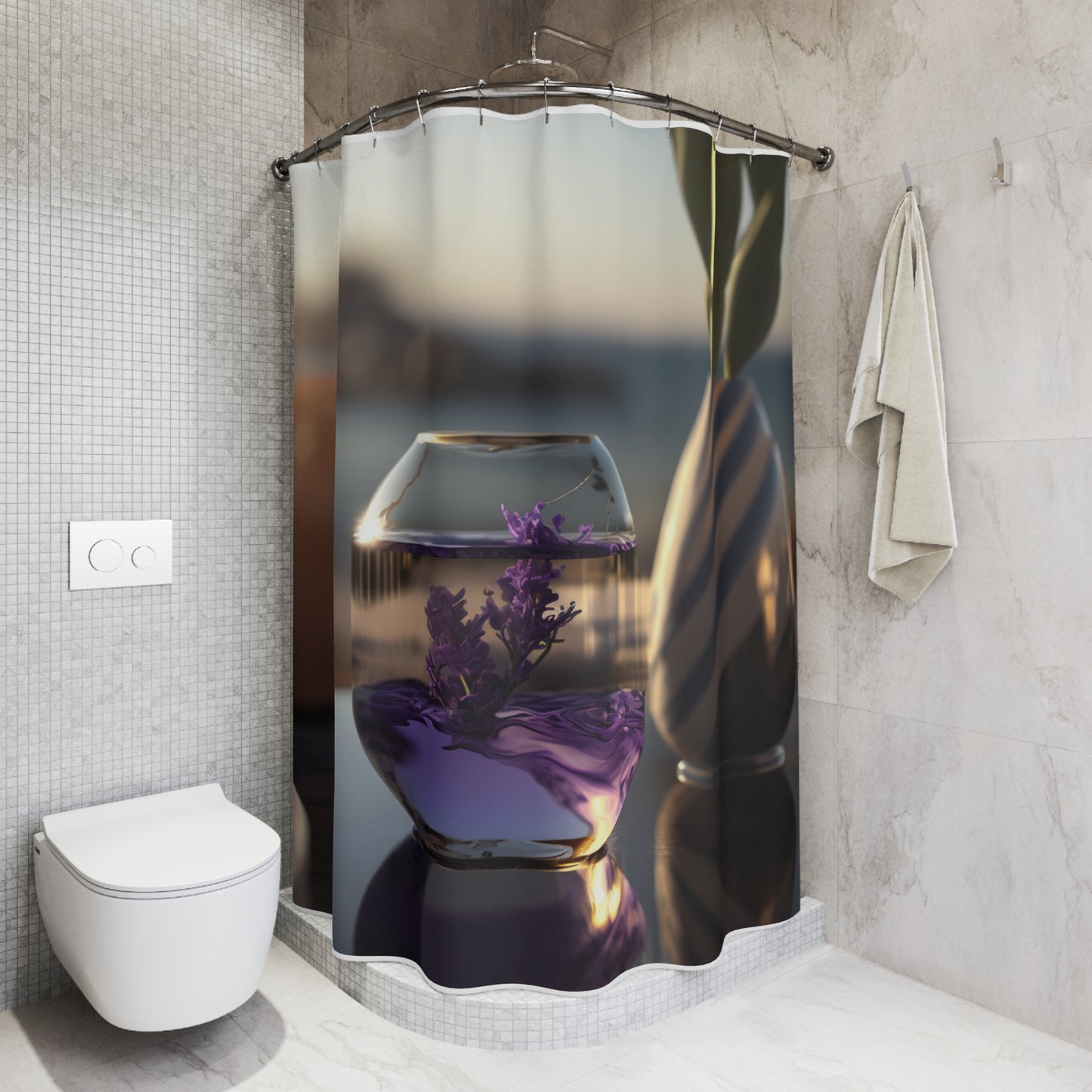 Polyester Shower Curtain Lavender in a vase 1