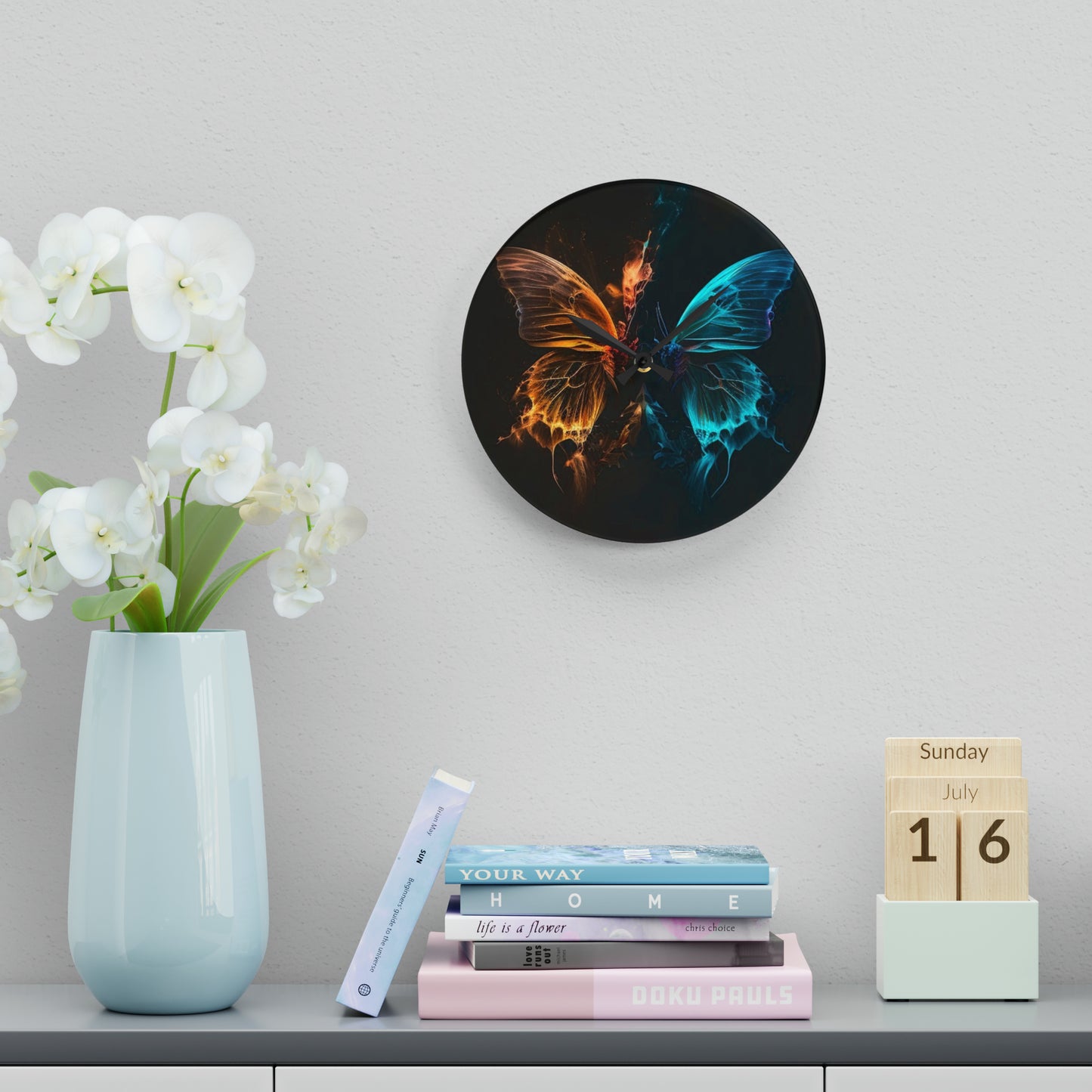 Acrylic Wall Clock Neon Glo Butterfly 4