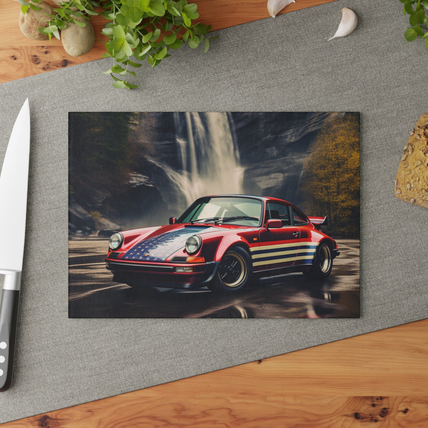 Glass Cutting Board American Flag Porsche Abstract 1