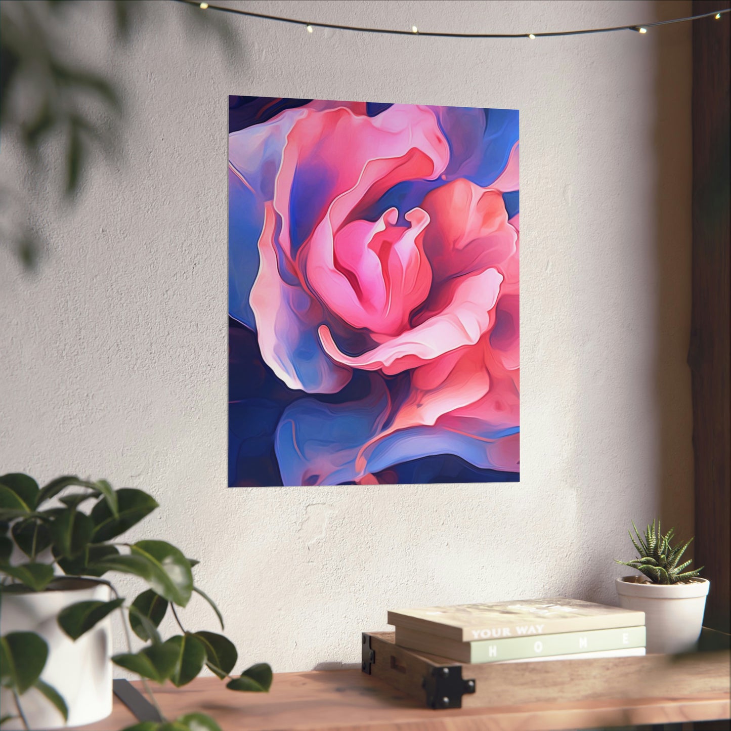 Premium Matte Vertical Posters Pink & Blue Tulip Rose 1