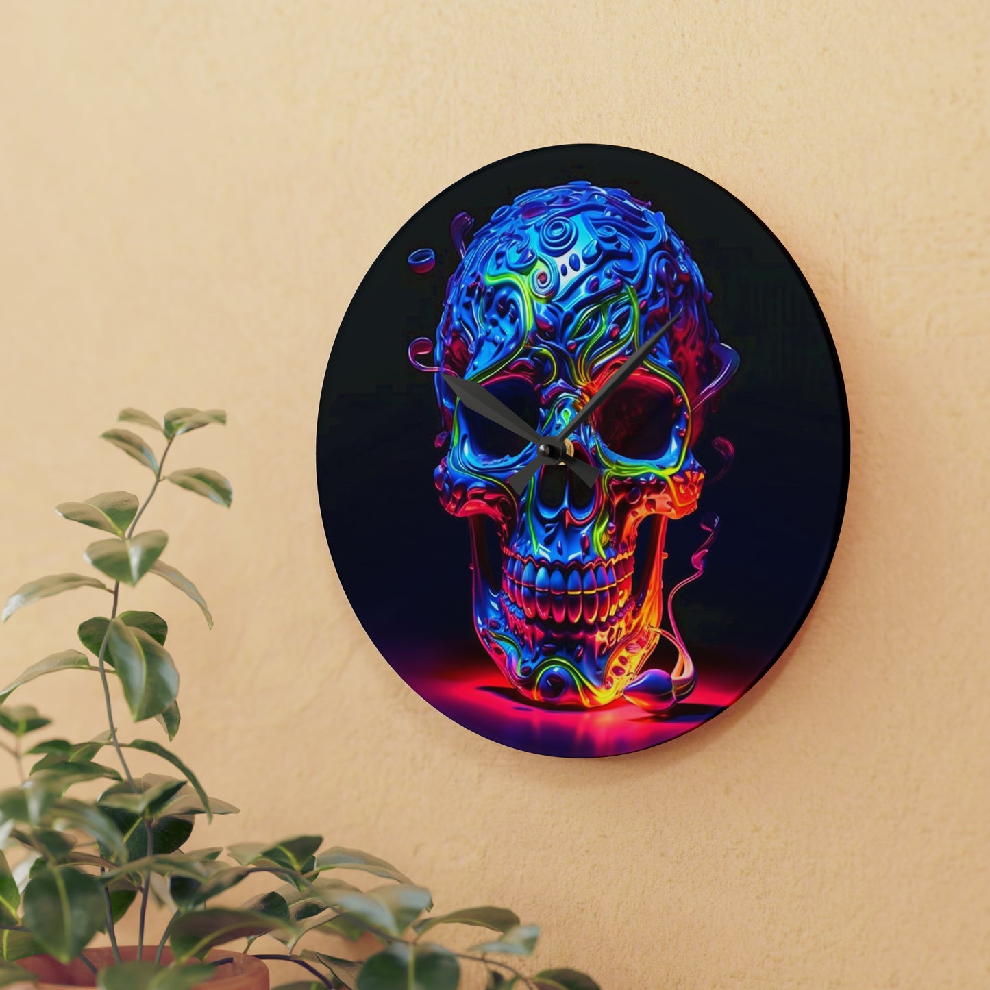 Acrylic Wall Clock Macro Skull Color 3