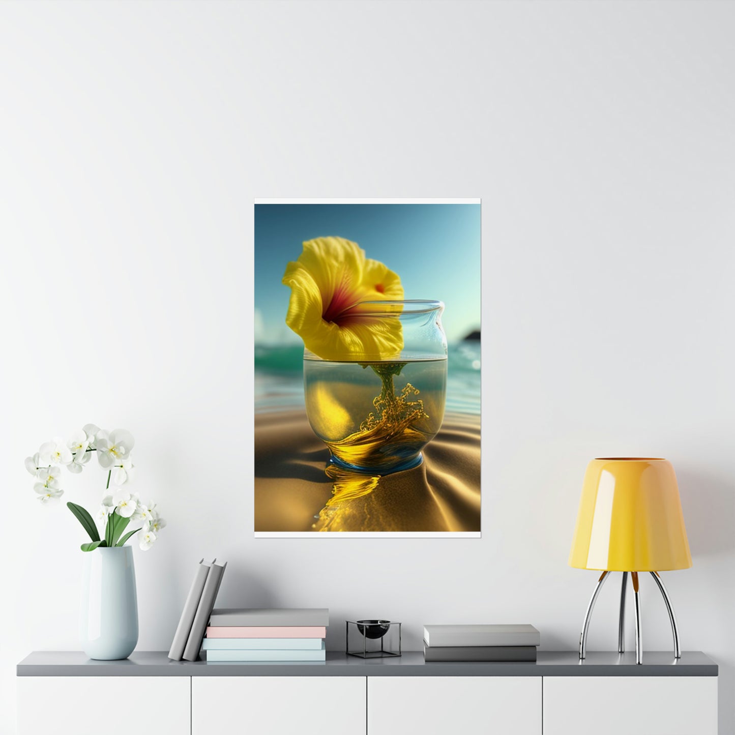 Premium Matte Vertical Posters Yellow Hibiscus glass 1