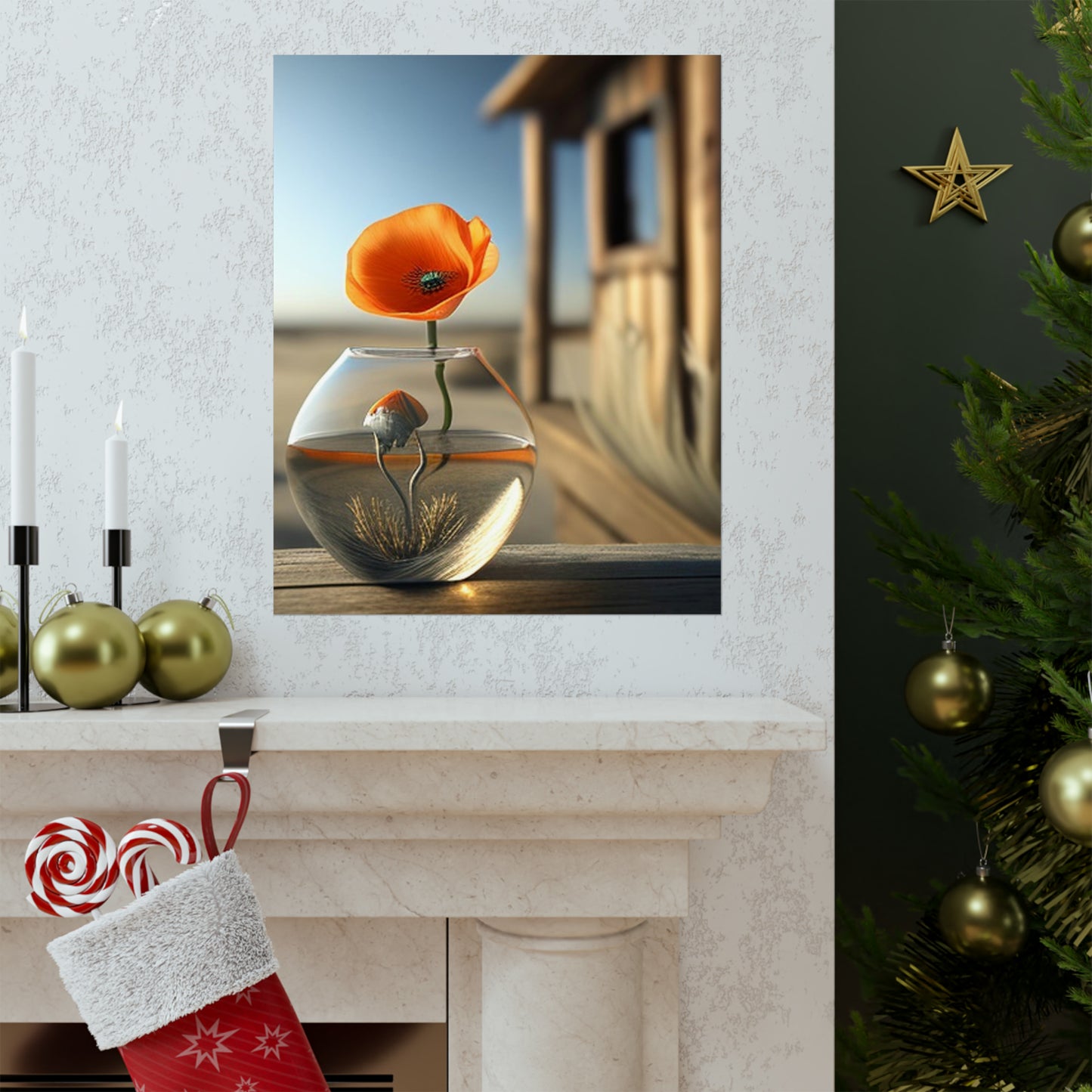 Premium Matte Vertical Posters Orange Poppy in a Vase 1