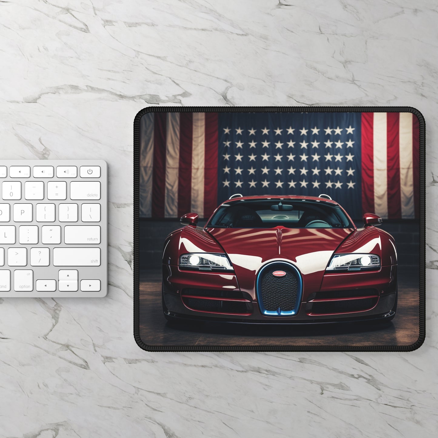 Gaming Mouse Pad  American Flag Background Bugatti 1