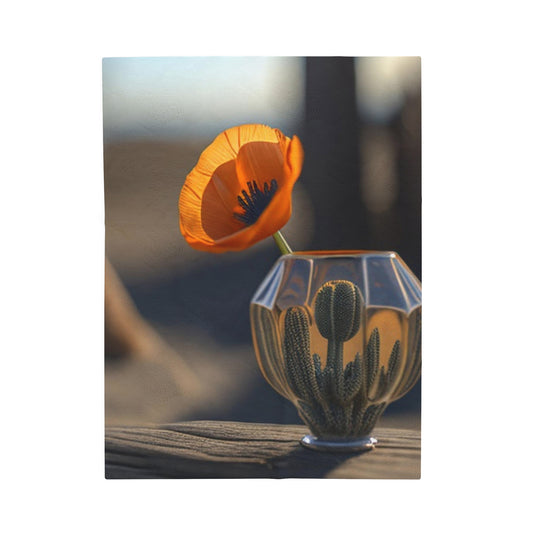 Velveteen Plush Blanket Orange Poppy in a Vase 2