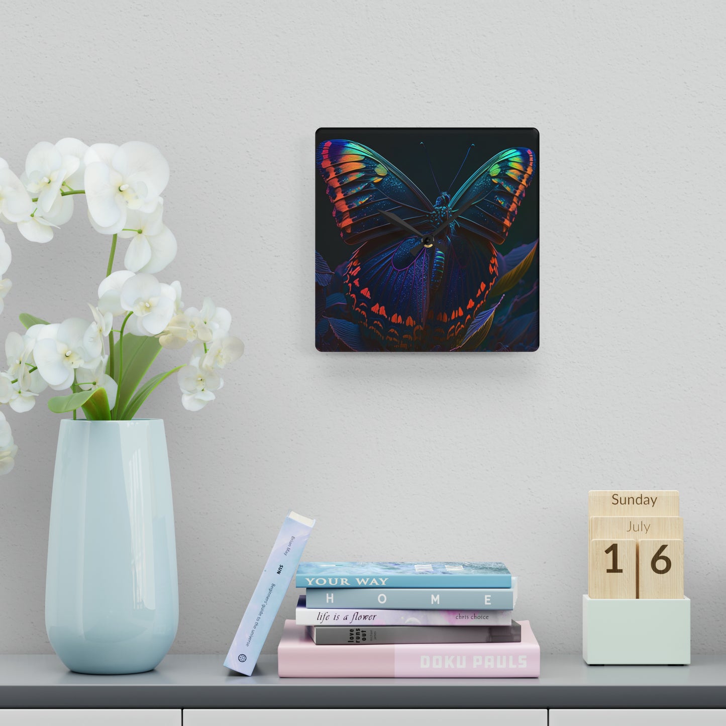 Acrylic Wall Clock Hue Neon Butterfly 3